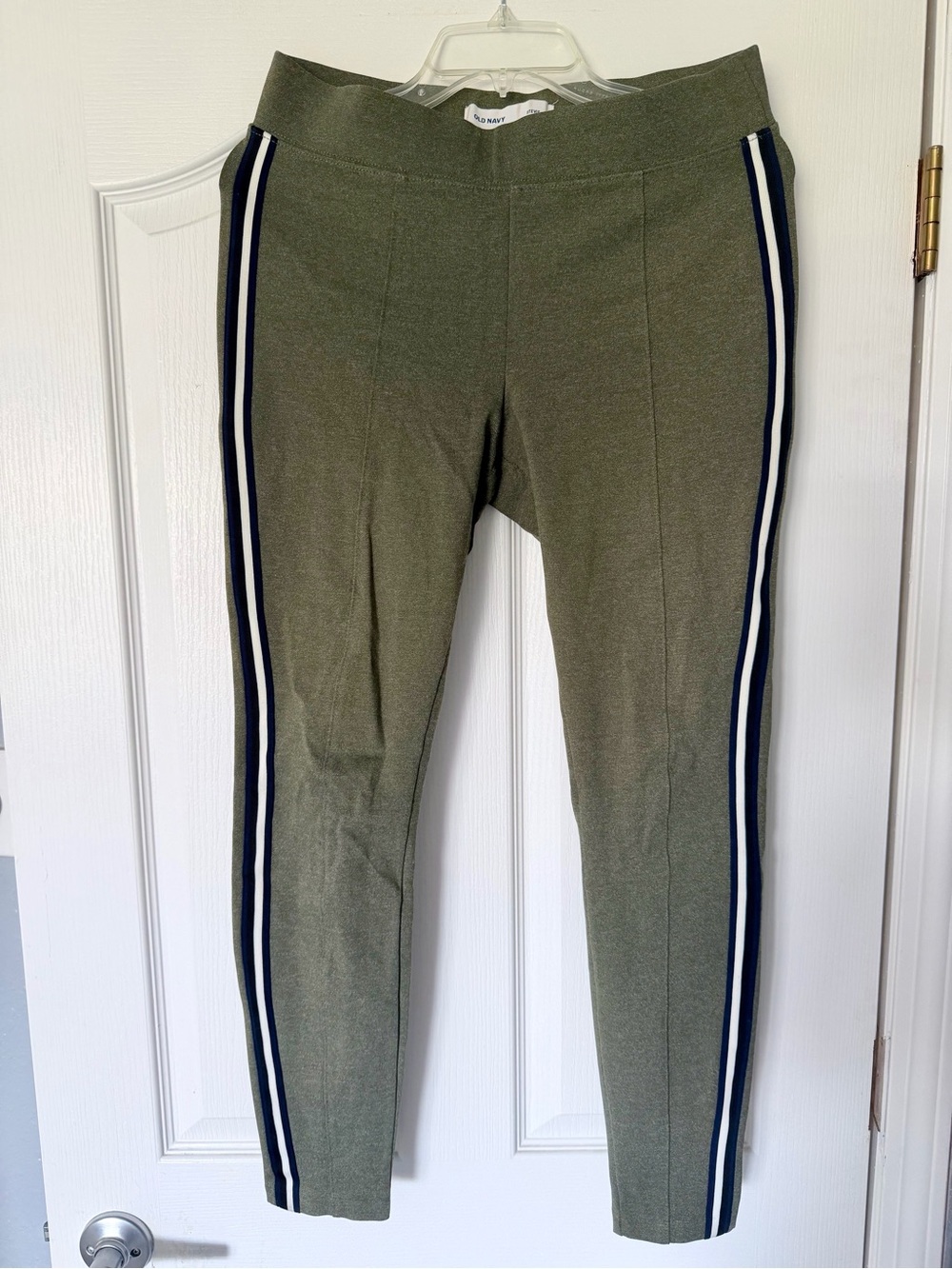 {Old Navy} Dark Olive Green Jogger Skinny Pants with Navy and White Side Stripes